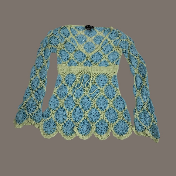 Tops - Blue and Cream Crochet Women Top